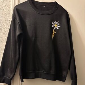 Black Sweatshirt with Daisy Embroidery
